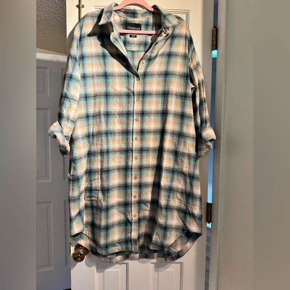 Wildfang Essential Shirtdress Ombre Plaid Blue Long Sleeve Flannel Size XL EUC - Picture 3 of 9